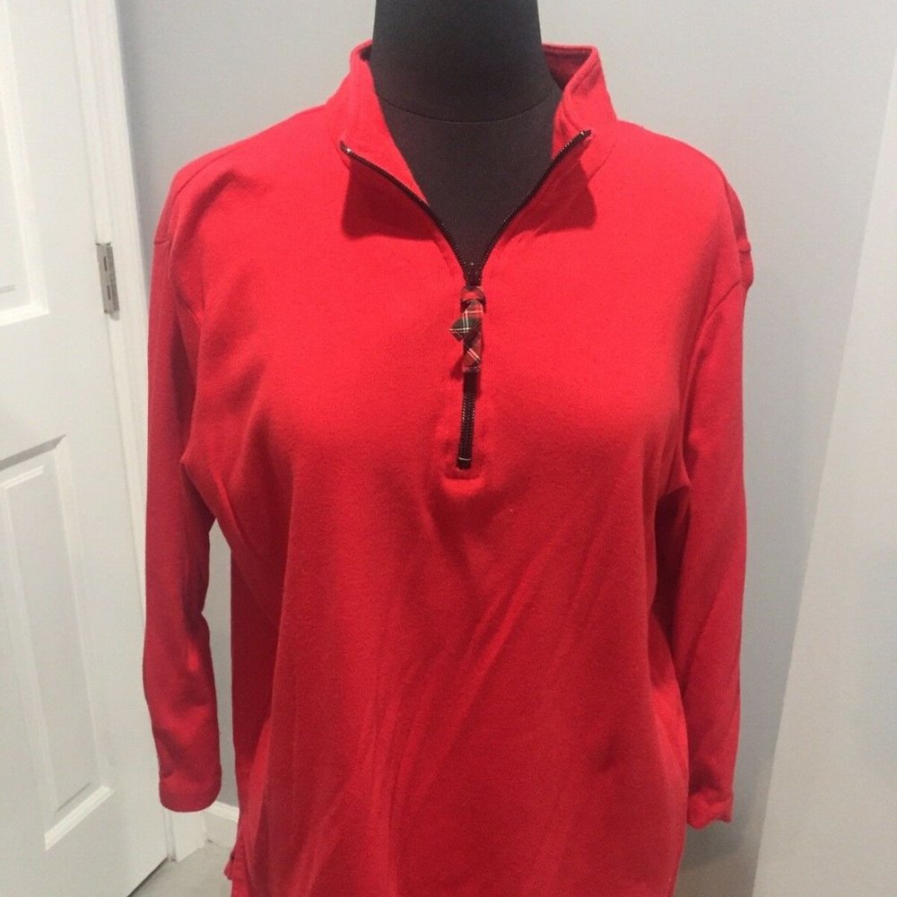 Coldwater Creek Red Knit Top Plaid Lining Size Med